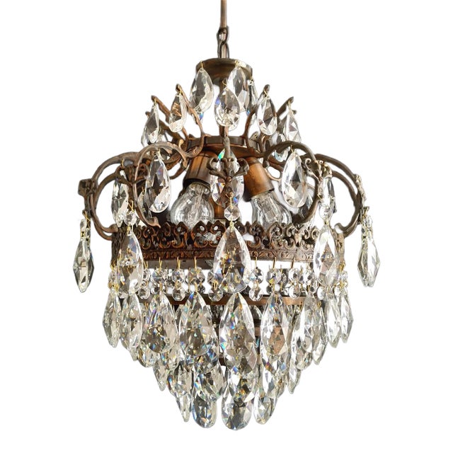 Vintage Crystal Chandelier Basket Ceiling Light For Sale