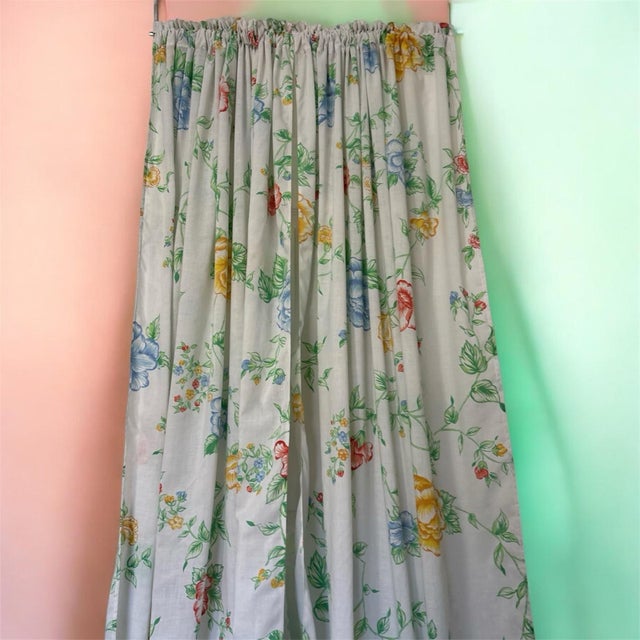 Blue Floral Curtains Set 50 Wide X 96 Long Handmade For Sale - Image 4 of 11