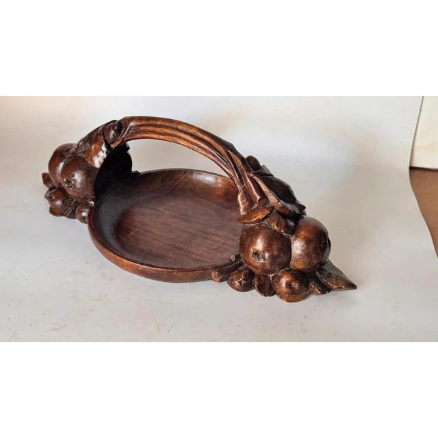1930s Art Deco Hand-Carved Wooden Fruit Basket, France, 1930s For Sale - Image 5 of 12