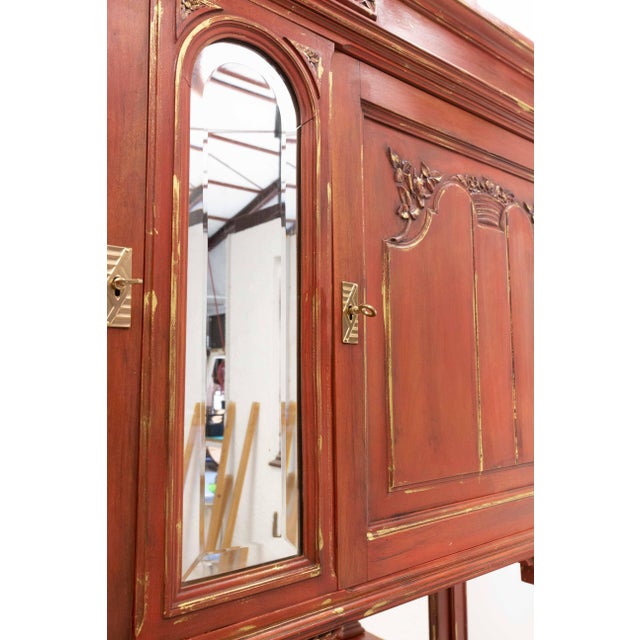 French Patinated Walnut 2-Body Buffet in Red and Gold, 1920 For Sale - Image 6 of 18