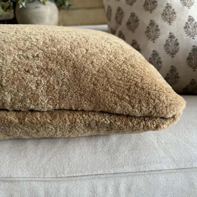 Not Yet Made - Made To Order Natural Shearling Lumbar Pillow in Cappuccino Color With Brass Zipper With Insert For Sale - Image 5 of 6