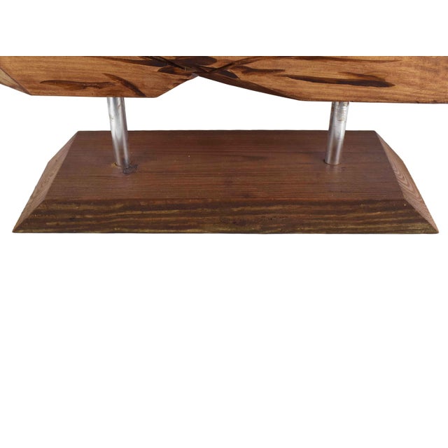 Contemporary Hand-Carved Abstract Wood Sculpture on Metal & Wood Pedestal Base For Sale - Image 11 of 12