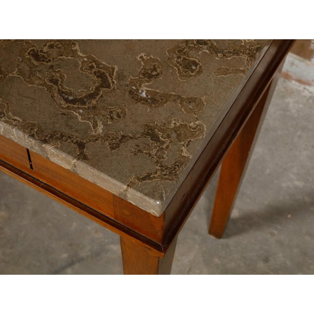 Walnut French 19th Century Console Table with Variegated Marble Top For Sale In Atlanta - Image 6 of 12