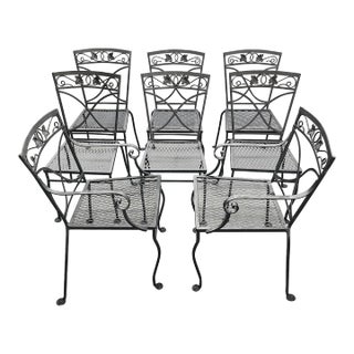 Early 20th Century Salterini Mt. Vernon Wrought Iron Patio Chairs - Set of 8 For Sale