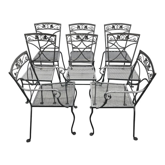 Early 20th Century Salterini Mt. Vernon Wrought Iron Patio Chairs - Set of 8 For Sale