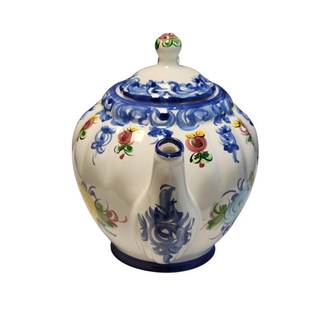 Pretty 1970s Vestal Portugal handpainted teapot in excellent condition. Floral motif, vibrantly colored white base with...