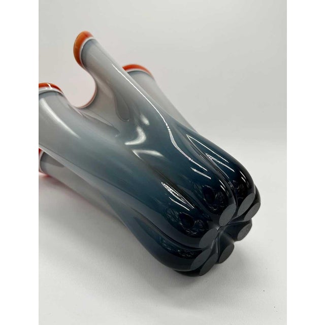 20th Century Modernist Vase in Grey, Blue and Orange Murano Glass, Italy For Sale - Image 4 of 5