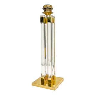 Regency Brass and Acrylic Glass Column Table Lamp, 1980s For Sale