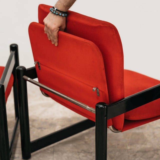 Wood Pierrot Armchairs in Lacquered Wood and Red Fabric from Schirolli, 1980s, Set of 2 For Sale - Image 7 of 12