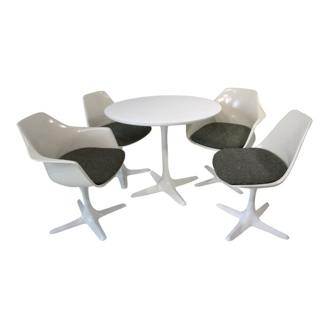 Mid Century Tulip Table and Chairs Set by Burke in the Style of Saarinen For Sale