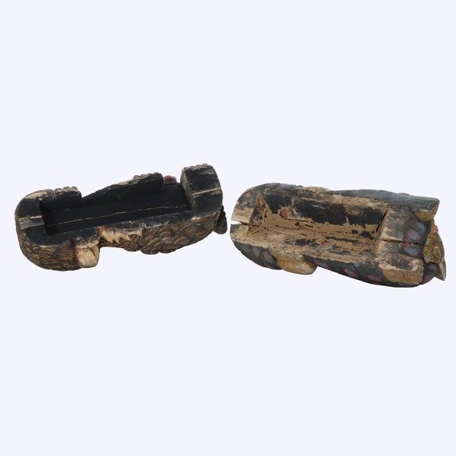 20th Century Large Chinese Polychromed Carved Wood Foo Dogs - a Pair For Sale - Image 13 of 17