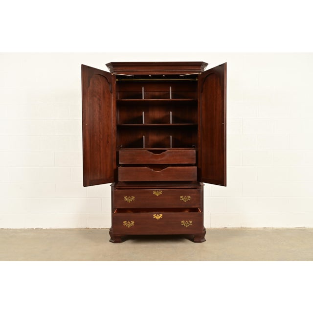 1980s Ethan Allen Georgian Solid Cherry Wood Armoire Dresser or Gentleman's Chest For Sale - Image 5 of 15