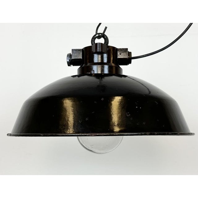 Industrial Black Enamel Factory Pendant Lamp, 1950s For Sale - Image 11 of 18