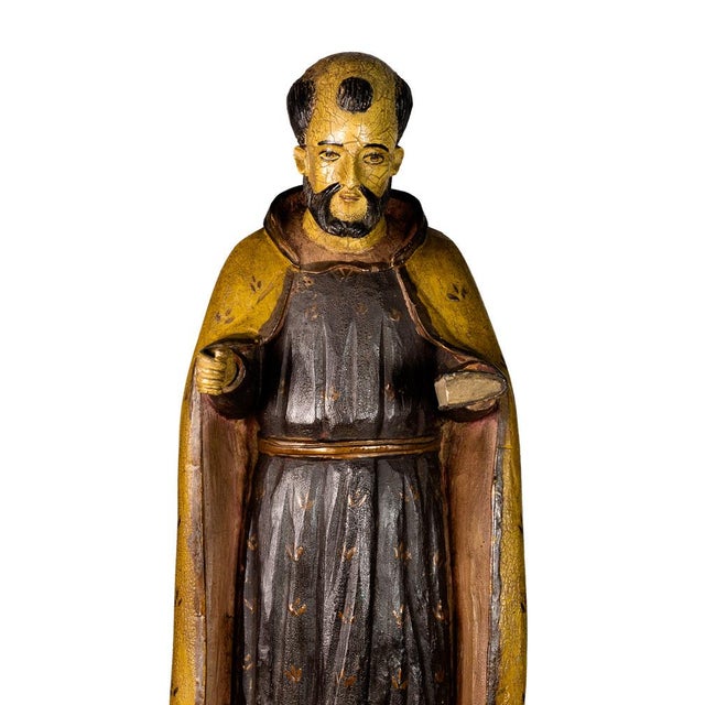 This 20th century saint benedict polychrome wooden statue radiates an aura of tranquility and wisdom, making it a...