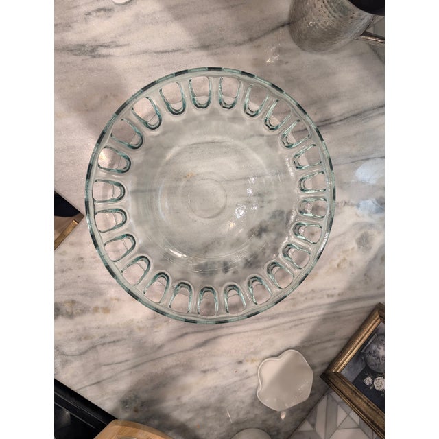 Art Deco 1970s Large Vintage Openwork Glass Bowl Centerpiece For Sale - Image 3 of 5