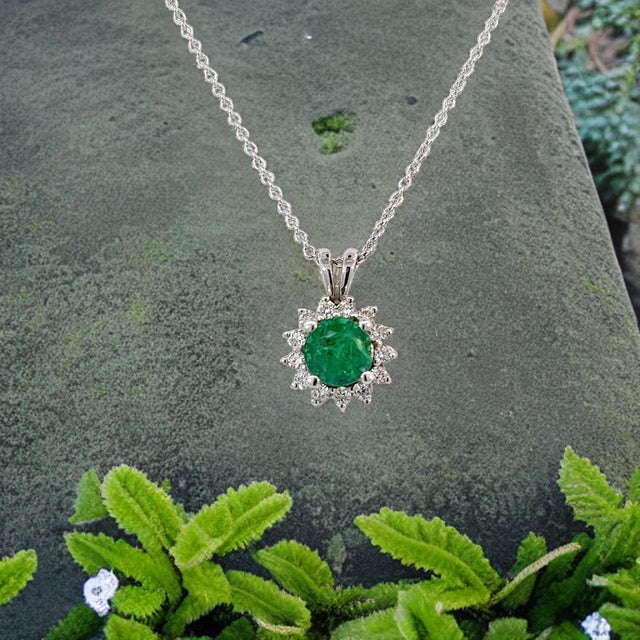 Natural Emerald Diamond Pendant With Chain 17.5" 14k WG 1.35 TCW Certified For Sale - Image 4 of 14