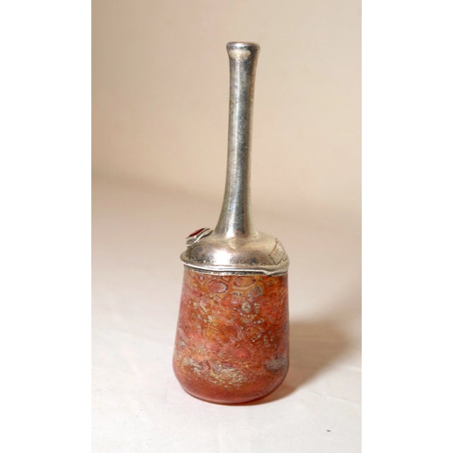 Vintage Sherman Judaica Hand Blown Glass Vessel Bottle With Sterling Silver Lid For Sale - Image 10 of 11
