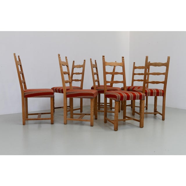 Vintage Danish Brutalist Oak Ladder Back Dining Chairs, 1960s, Set of 8 For Sale - Image 15 of 18