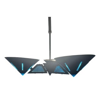 Metal 3-Light Chandelier with Blue Murano Glass Details, 1980s For Sale