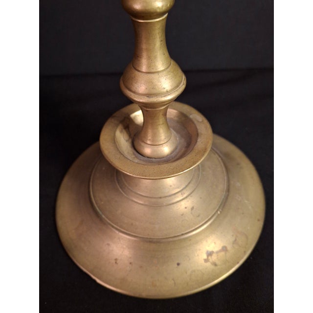 Antique Polish Brass 5 Light Sabbath Candelabra 19th C Judaica Menorah Candle For Sale - Image 13 of 18