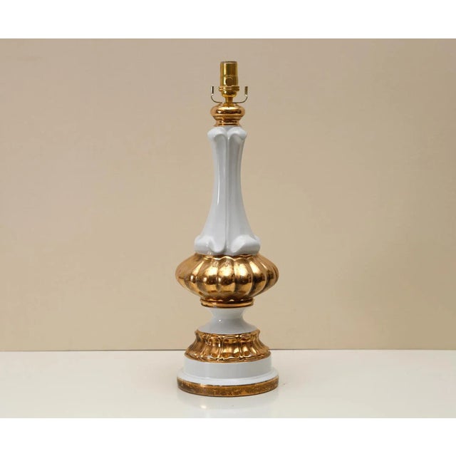 Stunning and impressive vintage ceramic table lamp, circa 1950 - 1970 attributed to Marbro with rich metallic gold gilding...