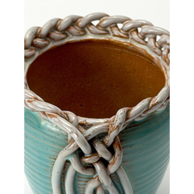 Gold Vintage Turquoise Ceramic Vase by Alexandre De Wemmel, Belgium, 1950s For Sale - Image 8 of 11