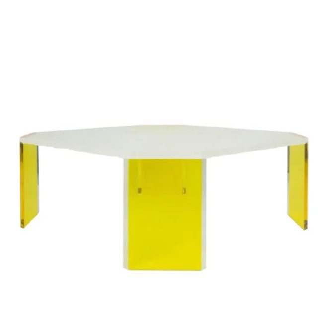 Plastic Modern Yellow Frozen Lucite Coffee Table For Sale - Image 7 of 7