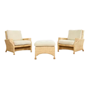 McGuire Wicker Rattan Lounge Chairs and Ottoman - 3 Pieces