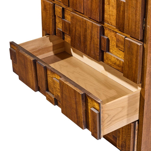 Lane Staccato Brutalist Mid Century Walnut Armoire Dresser For Sale - Image 10 of 11