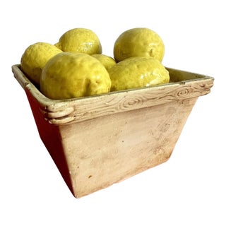 1960s Italian Majolica Lemon Basket Midcentury Modern Trompe L’oeil For Sale