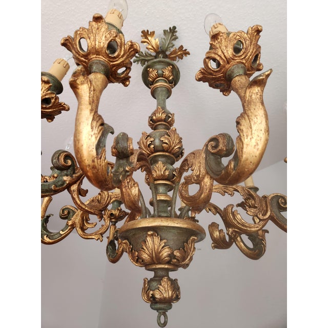 1920s Large Vintage Louis XV Rococo Baroque Florentine Wood Carved Floral Chandelier, 1920s For Sale - Image 5 of 18