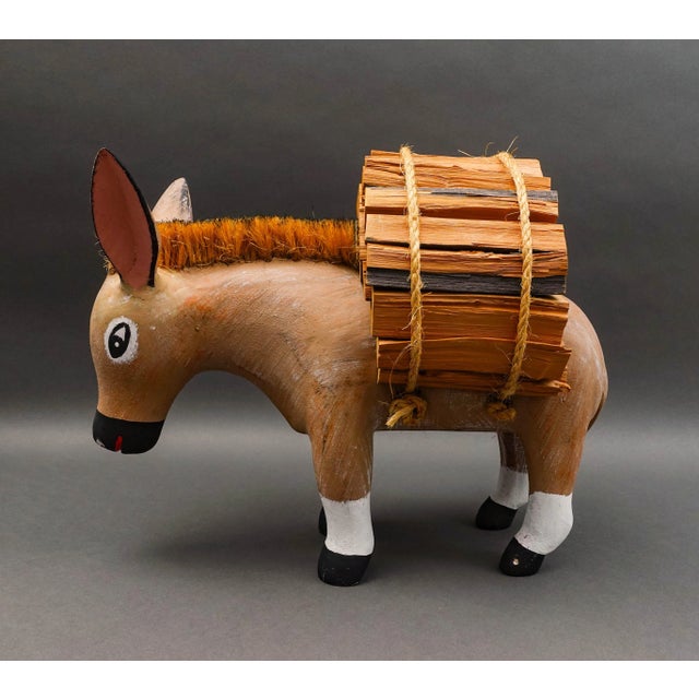 Hector Rascon Mexico Signed Rare 1990 Hand Carved Wood Folk Art Burro Donkey. Measures approximately 18" long, 9 1/4"...