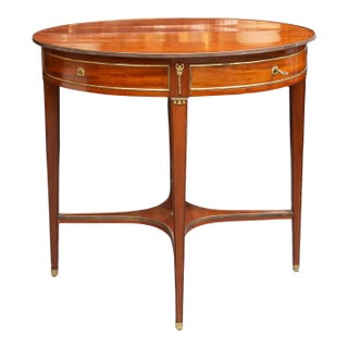 19th Century French Mahogany Oval Table With Brass Decoration For Sale