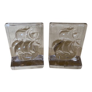 1960s Mid-Century Modern Glass Boat Bookends - a Pair For Sale