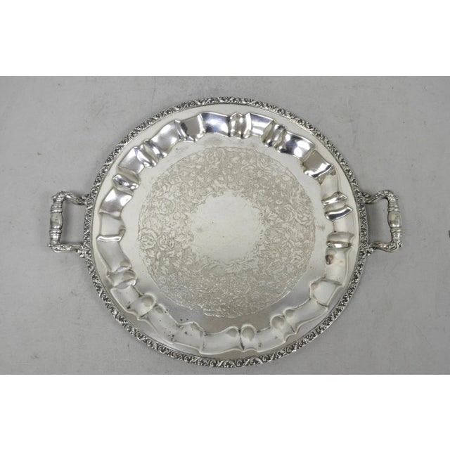 Vintage Victorian Silver Plated Round Twin Handle Bar Serving Platter Tray For Sale - Image 12 of 12