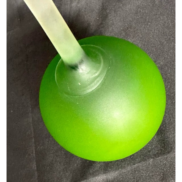 Bright Green Murano Carlo Moretti 1960s Satinato Handblown Green Stemmed Vase-10.5" H-Italy For Sale - Image 8 of 8