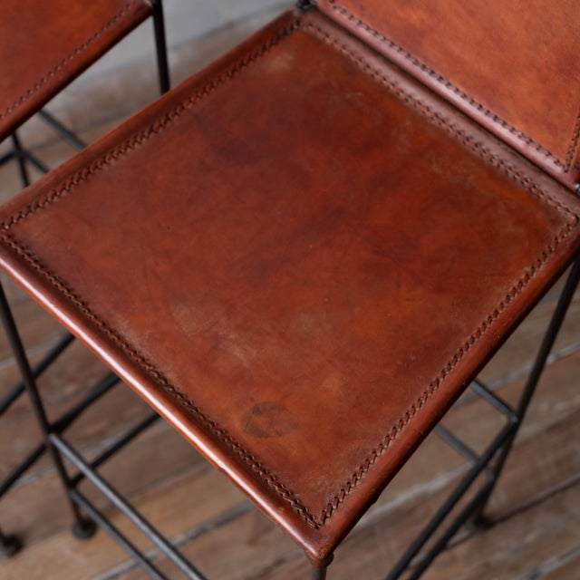 Spanish Hacienda Wrought Iron & Leather Barstools, 1960s For Sale - Image 9 of 13