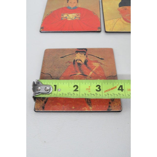 Mid 20th Century Chinoiserie Boxed Set of 6 Square Coasters Chinese Ancestor Portrait Motif For Sale - Image 14 of 15