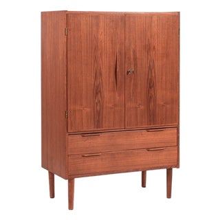 Mid Century Danish Teak Wood Storage or Bar Cabinet For Sale