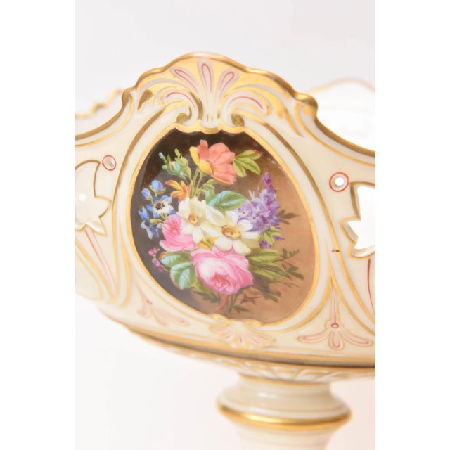 Off-white 19th Century Old Paris Porcelain Centerpiece, Hand-Painted Florals For Sale - Image 8 of 11