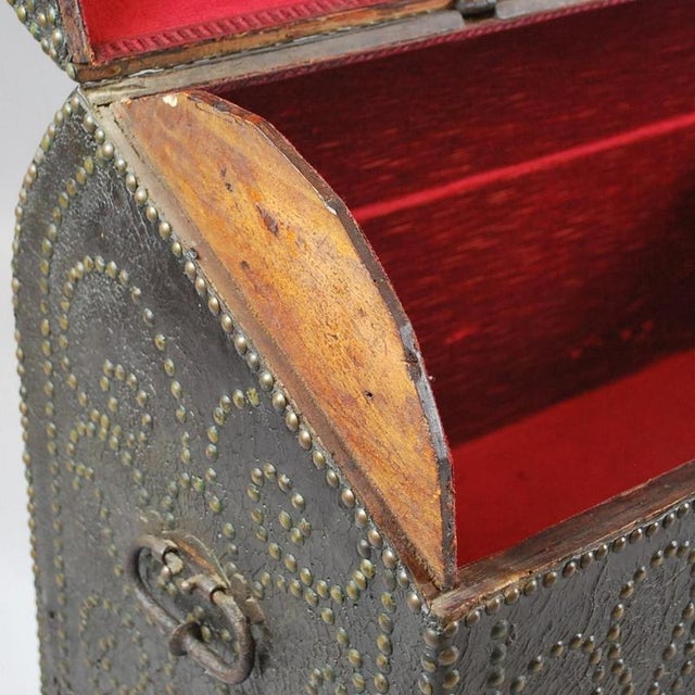 Gray Studded Leather-Wrapped Dome Chest, 18th For Sale - Image 8 of 10