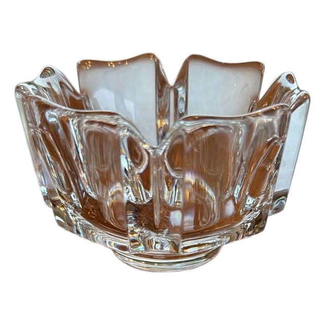 1980s Signed Orrefors Crystal Corona Bowl by Lars Hellsten 4” For Sale
