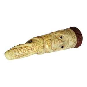 Antique Carved Bone Figural Cheroot Holder With Shell Inlay Eyes