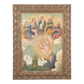 Cinco Personas, Oil on Tin, 19th Century For Sale