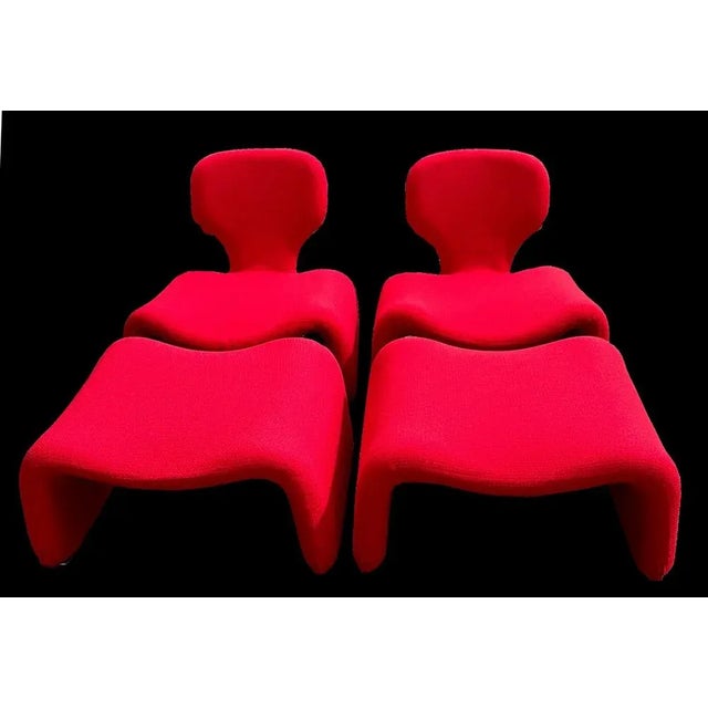 Textile Djinn Chairs and Footstools by Olivier Mourgue for Airborne, 1960s, Set of 4 For Sale - Image 7 of 7