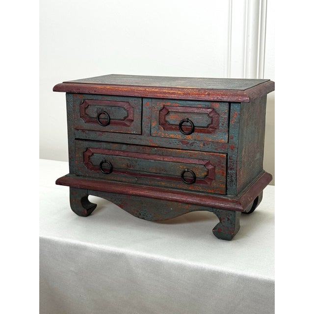 Vintage Asian Inspired Small Solid Wood Painted Apothecary Chest, Maroon, Burgundy, Forest Green For Sale - Image 11 of 12