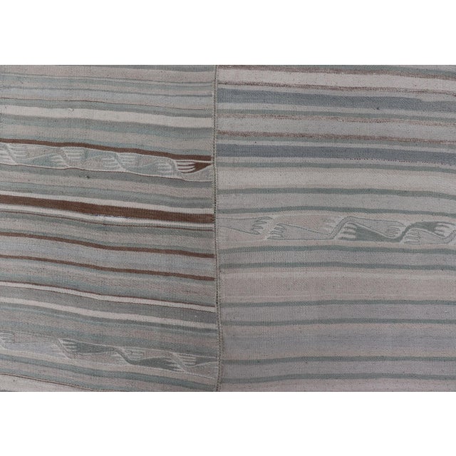 Tan Vintage Turkish Paneled Flat-Weave Kilim in Muted Colors With Stripe Design 9'2"x11'6" For Sale - Image 8 of 12