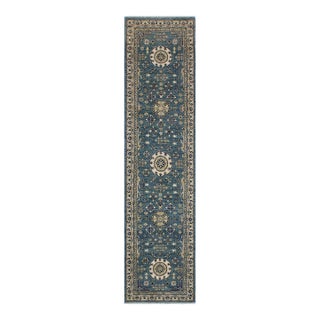 Shabby Chic Ziegler Blue/Ivory Wool Runner Rug- 2'5'' X 9'5'' For Sale