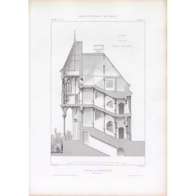 Antique White 1867 Palais, Châteaux, Hôtels Et Maisons De France – Château De Nantouillet – Full Suite of 13 Original Architectural Engravings and French Text For Sale - Image 8 of 16