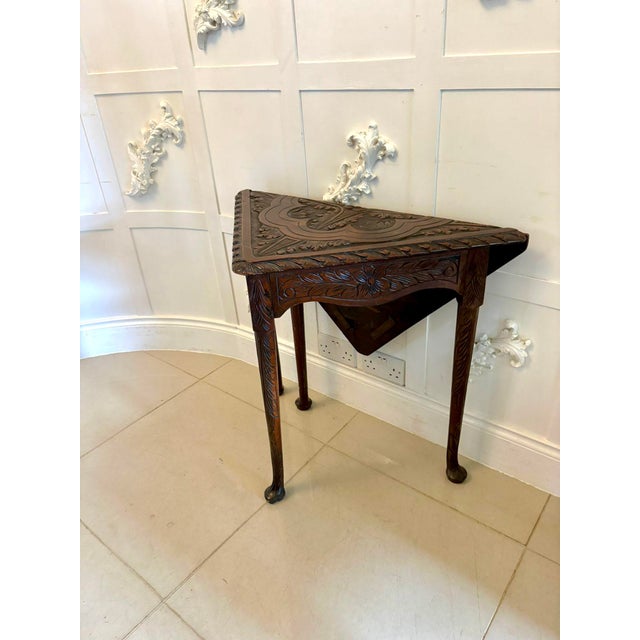Antique George III Carved Mahogany Folding Corner Table, 1800 For Sale - Image 3 of 15
